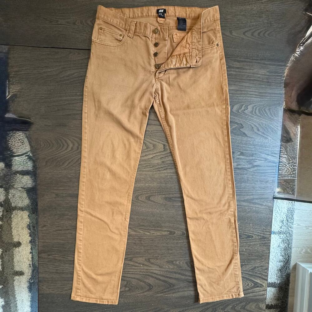 H&M Men’s 34x32 Tan Brown Straight Leg Jeans Button Fly
